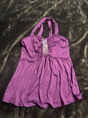 Purple Halter Tankini Top with Sequin Accent